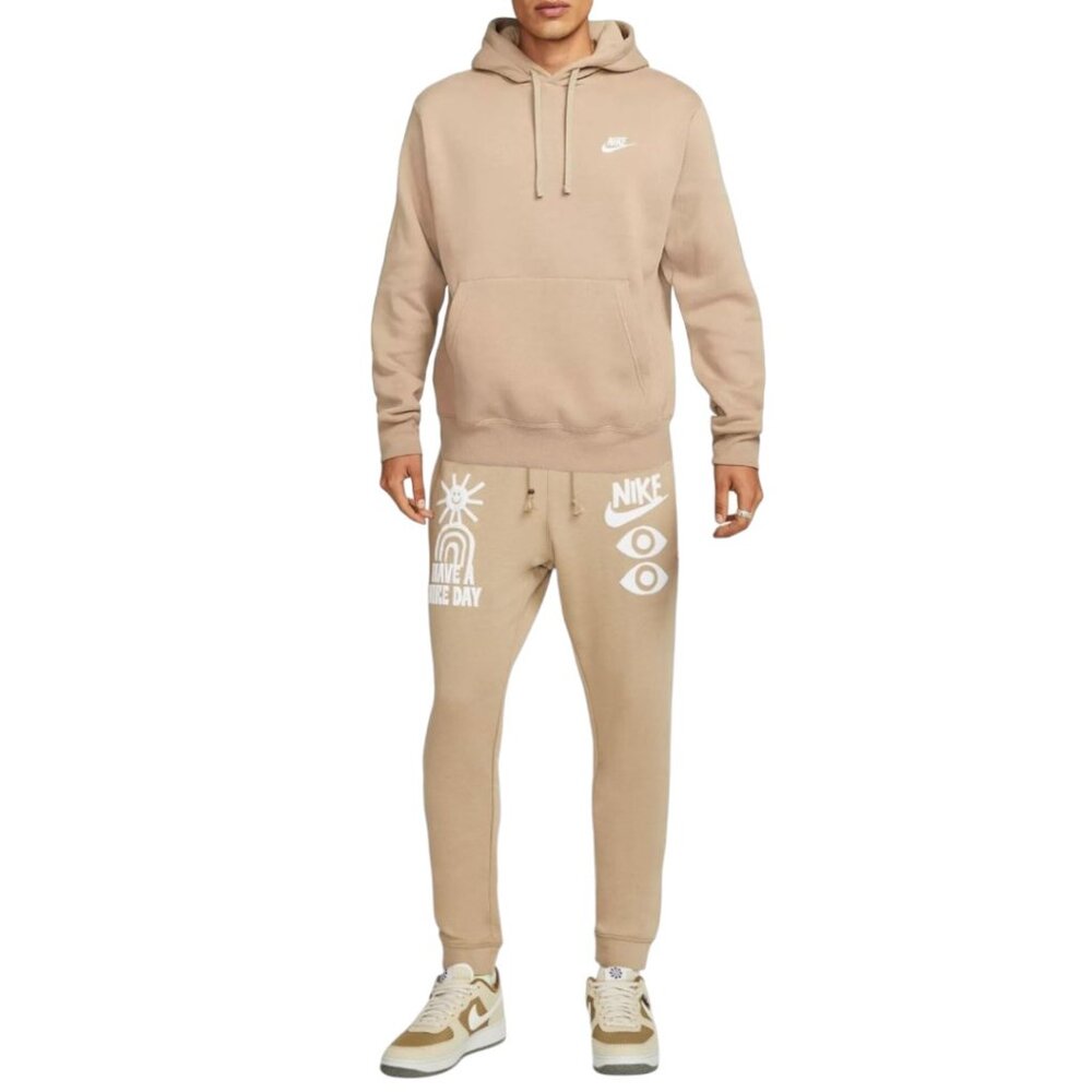 Nike NSW Fleece Sweatsuit Size 2XL Tracksuit Matching Outfit Khaki Beige NWT
